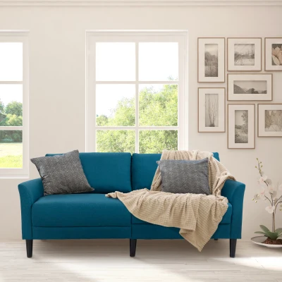 HOMCOM Canapé 3 Places Bleu Canard Bois Noir Polyester