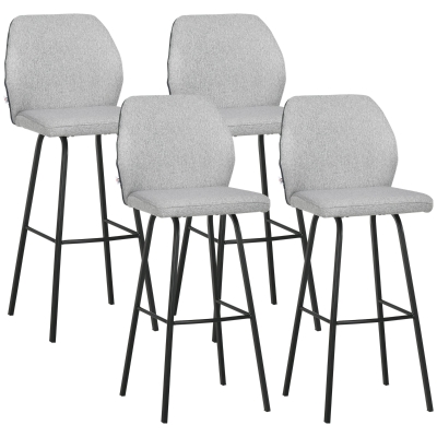 HOMCOM Bar Stools Set of 4 Steel Legs Light Grey