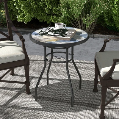 Outsunny Garden Table Φ60 Glass Printed Multicolour