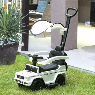 HOMCOM Macchina a Spinta per Bambini Maniglia e Tettuccio Bianco