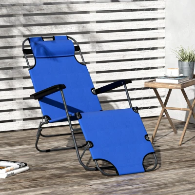 Outsunny Lettino sdraio da giardino 135cm x 60cm x 89cm Blu