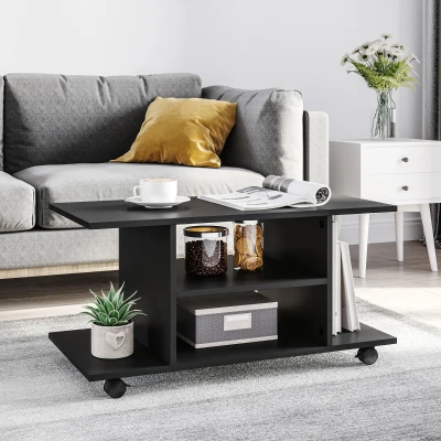 HOMCOM Mueble para Televisión Mesa para TV con Estantes y Ruedas con Bloqueo Superficie de Melamina 80x40x40 cm Negro