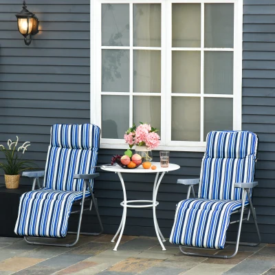 Outsunny Set of 2 Adjustable Sun Loungers Blue & White