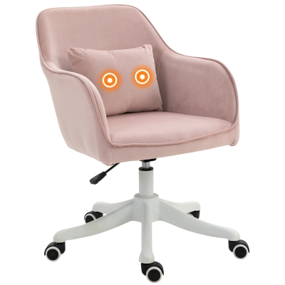 HOMCOM Fauteuil Bureau Velours Rose Massant Pivotant