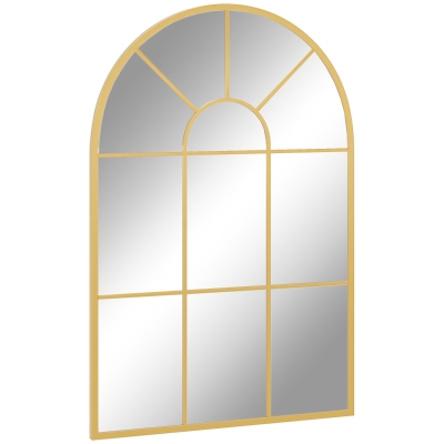 HOMCOM Wandspiegel, Fenster-Design, Flurspiegel, Metallrahmen, 91 x 60 cm, Gold