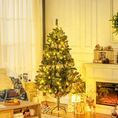 HOMCOM Árbol de Navidad Artificial de 1,8m 650 Ramas con 150 Luces LED y 100 Decoraciones Incluidas Ø106x180 cm Verde