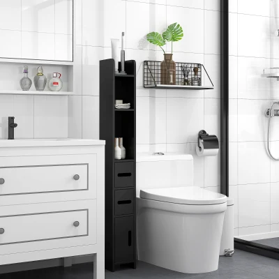 kleankin Mobile Colonna Bagno con Mensole e Armadietti Nero