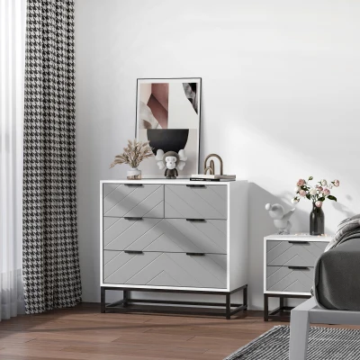 HOMCOM Cómoda de Noche Moderno Cajonera con 4 Cajones y Base Elevada para Dormitorio Salón 80x40x79 cm Blanco y Gris