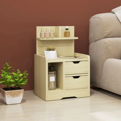 HOMCOM Nachttisch mit 2 Schubladen, offener Ablage, 40x30x60 cm, Holzdekor