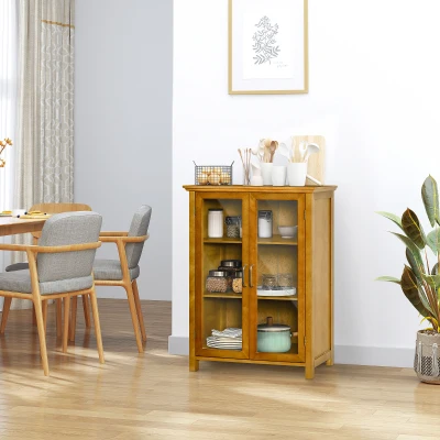 HOMCOM Aparador Vitrina para Colecciones con 2 Puertas de Vidrio Estantes Ajustables Estilo Vintage Librería Baja 66x31,8x86,8 cm Nogal