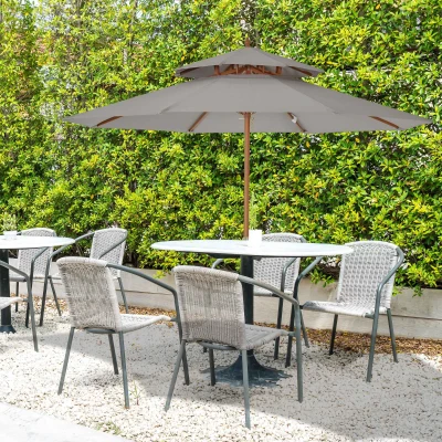 Outsunny Wooden Frame Parasol Umbrella 2.7m Grey