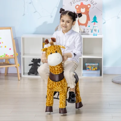 HOMCOM Cavallo a Dondolo con Ruote a Giraffa per Bimbi da 3-6 Anni