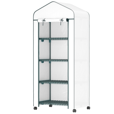 Outsunny Szklarnia foliowa, Treibhaus, Mini-szklarnia, Dom roślinny, Radliny, 4 poziomy półek, 69 x 50 x 165 cm, Biały