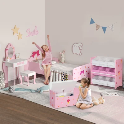ZONEKIZ Kids Bedroom Furniture Set Pink 5PCs for 3-6 Years