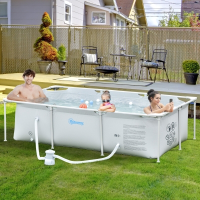 Outsunny Steel Frame Pool with Filter 252x152x65cm Grey