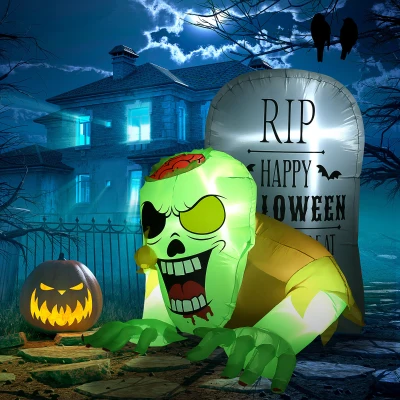 HOMCOM 5FT Halloween Inflatable Ghost & Tombstone Outdoor