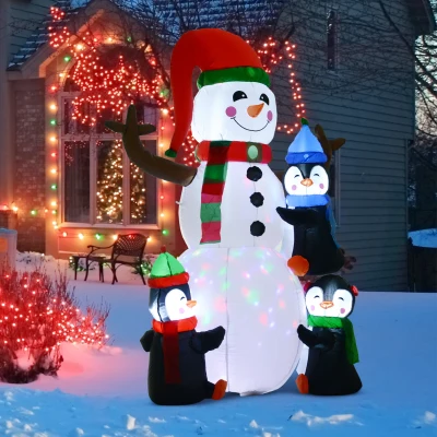 HOMCOM Schneemann Outdoor-Weihnachtsdekoration, inkl. Gebläse, bunte LED´s, selbstaufblasend 1,4 m, Mehrfarbig