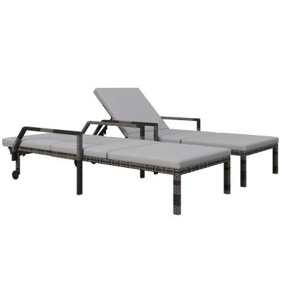 Outsunny Rattan Sun Lounger Set of 2, Adjustable Grey