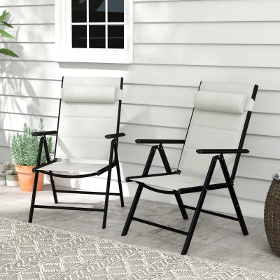 Outsunny Padded Garden Chairs Set of Two Light Grey