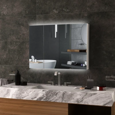 kleankin Armoire Miroir LED Salle Bain 90x65 cm