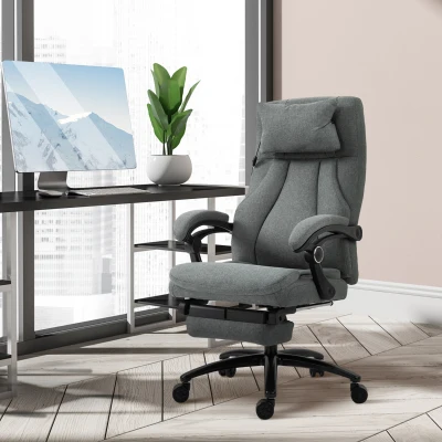 Vinsetto Bürostuhl massage, höhenverstellbarer Chefsessel, Gamingstuhl mit Fußstütze Massagefunktion, ergonomischer Drehstuhl, Massage Sessel, Leinen-Gefühl, Grau, 64 x 74 x 109-117 cm