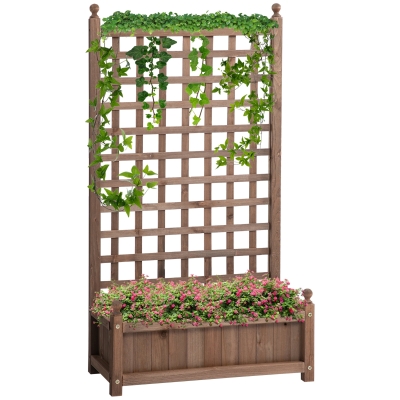 Outsunny Hochbeet Pflanzkasten mit Rankgitter Blumenkasten Rankkasten Rosenbogen mit  Rankhilfe für Kletterpflanzen Garten Holz Dunkelbraun 64 x 28 x 120 cm