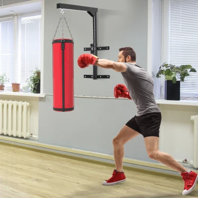 HOMCOM Boxsackhalterung Wandhalterung Boxsack Sandsack Halterung bis 100 kg Tragkraft 60-88cm höhenverstellbar Schwarz