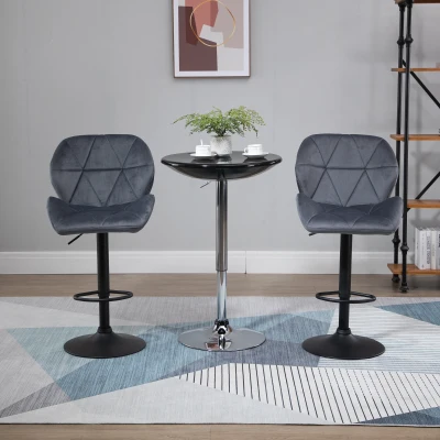 HOMCOM Bar Stools Set of 2 Dark Grey Swivel Counter Chairs