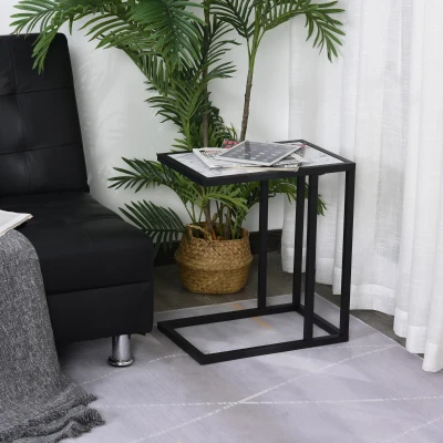 HOMCOM Mesita Auxiliar Mesa Lateral para Sofá Moderna con Superficie Imitación Mármol Estructura de Metal 45x30x51,5 cm Blanco