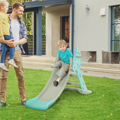 HOMCOM Kids 2-in-1 Slide with Hoop Indoor/Outdoor Blue