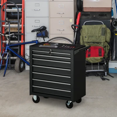 DURHAND Carrello Officina 7 Cassetti con Serratura e Ruote Nero