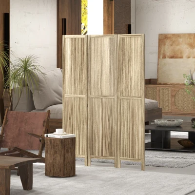 HOMCOM Paravent Bois 3 Panneaux 120x170cm Pliable Naturel