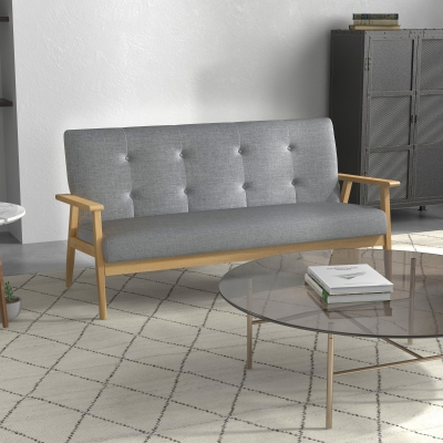 HOMCOM Modern 3 Seater Sofa Tufted Fabric Dark Grey