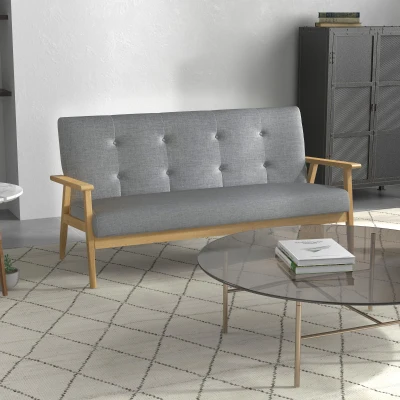 HOMCOM Modern 3 Seater Sofa Tufted Fabric Dark Grey