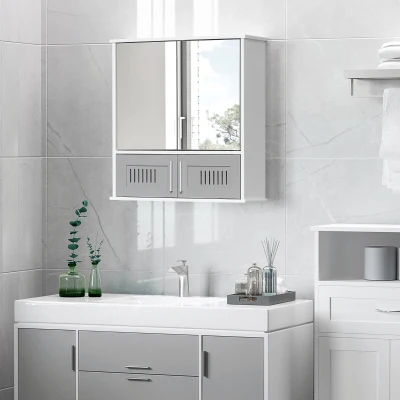Kleankin Bathroom Mirror Cabinet Wall-Mounted Grey