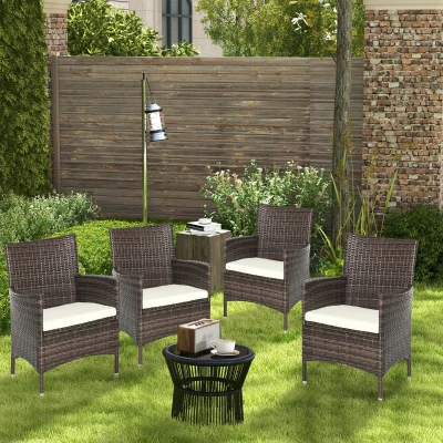 Outsunny 4 PC Rattan Chair Set Cushioned Outdoor Furniture