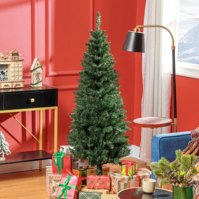 HOMCOM Árbol de Navidad Tipo Lápiz 150 cm con Base Plegable y 317 Ramas para Dormitorio Oficina Verde