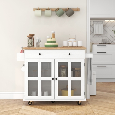 HOMCOM Desserte Cuisine Bois Blanc avec Rangement et Tiroir