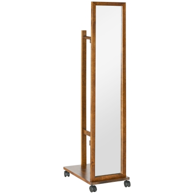 HOMCOM Espejo de Cuerpo Entero con Ruedas Espejo Largo con Barra para Ropa y Estante Inferior 35,5x49,5x167,8 cm Nogal
