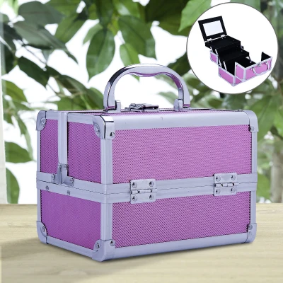 HOMCOM Maletín Maquillaje Profesional Estuche de Cosmético Portátil con Bandejas de 3 Niveles y Espejo 2 Llaves para Joyero Manicura Viaje 20x15x15 cm Rosa