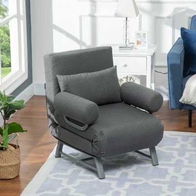 HOMCOM Fauteuil Convertible 1 Place Lin Gris Foncé Métal