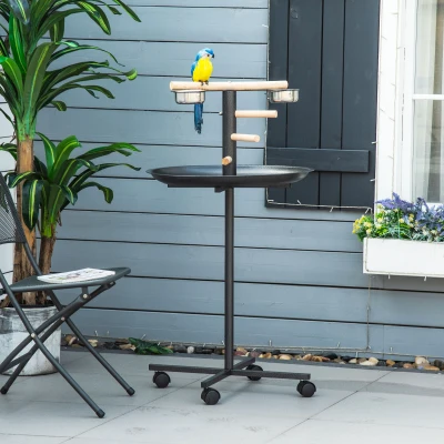 PawHut Metal Bird Table Stand with Wheels & Feeding Bowls