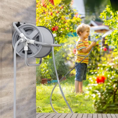 Outsunny Dévidoir Tuyau 20m Fixation Murale ou Portable