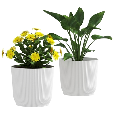 Outsunny Set of Two Ф22cm Planters - White