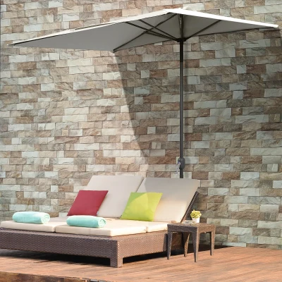 Outsunny Ombrellone da Parete Mezzaluna con Manovella Beige