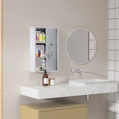 HOMCOM Medizinschrank Arzneischrank aus Edelstahl, Abschließbar Medikamentenschrank mit 3 Fächern, Glastür Apothekerschrank zur Medikamenten-Aufbewahrung, 30 x 18 x 50 cm