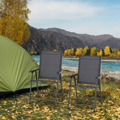 Outsunny Klappstuhl mit Armlehne 2er Set Campingstuhl Angelstuhl Metall Schwarz 58 x 64 x 94 cm