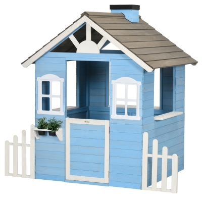 Outsunny Casita Infantil de Madera Casa de Juegos Exterior para Niños de 3-7 Años 51x112,5x142 cm Azul