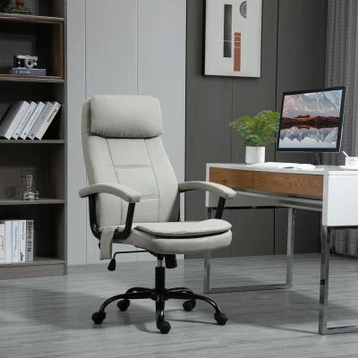 Vinsetto Bürostuhl Massage höhenverstellbarer Chefsessel Gamingstuhl mit Massagefunktion, ergonomischer Drehstuhl Massage Sessel Lendenwirbelsäulenmassage Leinen-Gefühl Beige 63 x 70 x 112-121 cm