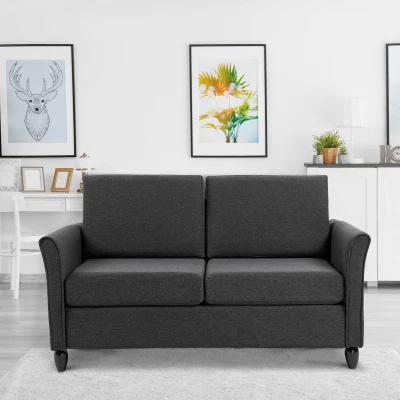 HOMCOM Canapé 2 Places Scandinave Lin Gris Pieds Bois